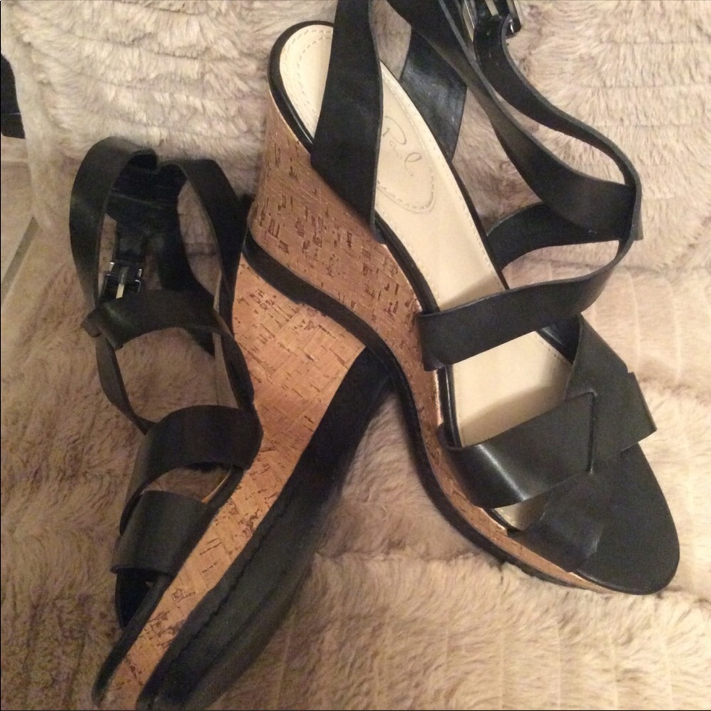 Black Cork Wedge Sandal 8.5
